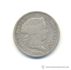 Münzen von Spanien: 55- BARATOS 40 CÉNTIMOS DE ESCUDO DEL AÑO 1866 DE ISABEL II CECA DE MADRID